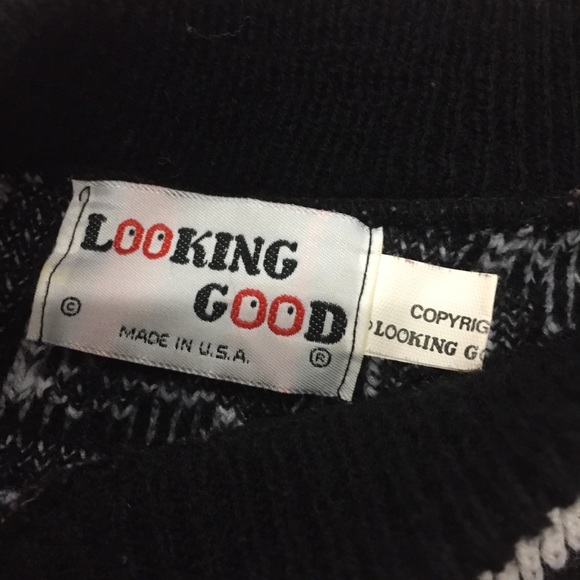 Vintage 80's Looking Good Knits LTD. Black White & Red Rose Floral Sweat… - Picture 7 of 9